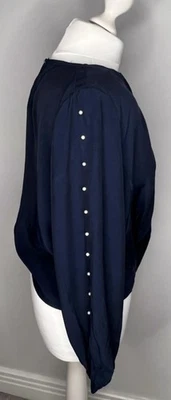 New with Tags! Women’s Ladies navy blue long sleeve pearl top Zara medium UK 10 - Image 1 of 4