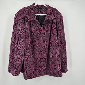 Maggie Barnes Womens Abstract Zip Front Jacket Size 5X Pink Black Geometric - Picture 1 of 7