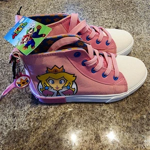 Super Mario Princess Peach High Top Sneakers Size 3 Girls Shoes Pink Nintendo - Picture 1 of 6