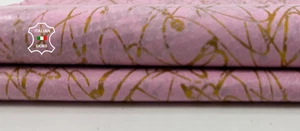 PINK SNAKE PRINT DISTRESSED GOLD SCRATCHES Thin Goat Leather 2sqf 0.5mm #C6474 - Picture 1 of 7