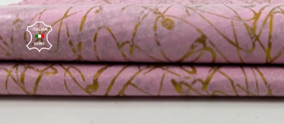 PINK SNAKE PRINT DISTRESSED GOLD SCRATCHES Thin Goat Leather 2sqf 0.5mm #C6474 - Image 1 of 4
