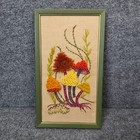 Vintage Mushroom Crewel Yarn Embroidery Framed 70s Hippie Boho Wall Art Handmade