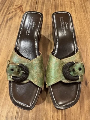 Nuevas Sandalias de Cuña para Mujer Couture Donald Pliner Cuero Marrón Verde Talla 9” Foto 1 de 4
