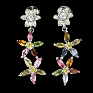 925 Orecchini Argento Sterling Taglio Marquise Tormalina Zaffiro Tanzanite Gemma - Foto 1 di 13