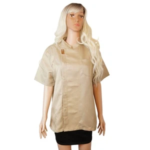 Short Sleeve Beige Chef Coat With Mandarin Collar - Picture 1 of 8