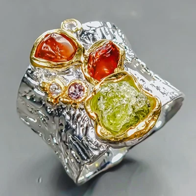 Joyería de gemas áspera Anillo de peridoto natural Plata de ley 925 Talla 8/R439119 Foto 1 de 4