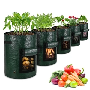 5-Pack 5 Gallon PE Potato Grow Bags,Breathable Thickened Fabric Pots with Fla... - Picture 1 of 7