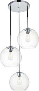 Elegant Lighting LD2214C Baxter 3 Light Pendant - Chrome with Clear Globe Shades - Picture 1 of 1