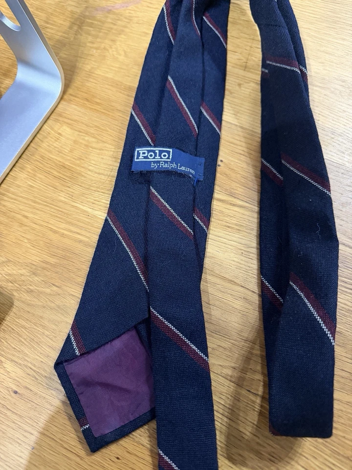 Corbata Polo by Ralph Lauren Lana Repp Rayas Azul Marino Borgoña Logo Foto 1 de 3