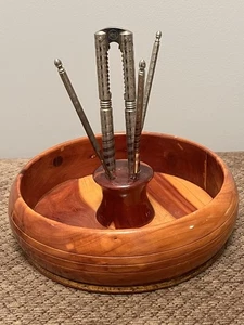 Vintage MCM Nut Cracker Set With Smooth Wooden Nut Bowl From Green Mountain, VT - Picture 1 of 6