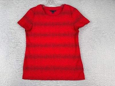 Camisa feminina Tommy Hilfiger pequena pequena vermelha bolinhas gola redonda mistura de viscose - Imagem 1 de 4
