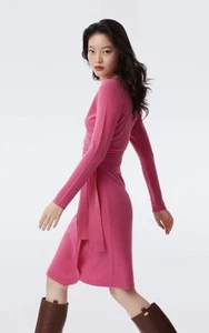 Abito avvolgente rosa misto cashmere S 4 6 DVF Diane von Furstenberg LINDA - Foto 1 di 8
