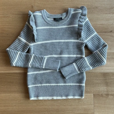 Suéter Banana Republic Para Mujer XS Azul Marino Mezcla de Algodón Micro Cable Tejido Rayas Gris Foto 1 de 4