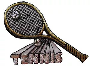 #3047 Ferro da Stiro 3" Ricamo su Racchetta da Tennis e Palla con Patch Applique Parola TENNIS - Foto 1 di 1