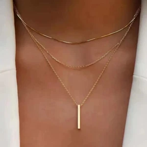Multilayer Minimalist Stick Pendant Link Chain Necklace 15 Designs - Picture 1 of 23