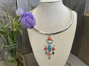 Striking 925 Sterling Silver Pearl, Turquoise & Coral Pendant @9g - Picture 1 of 12