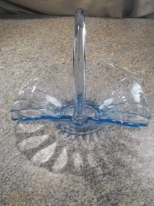 New Martinsville - Janice Blue Glass basket 12" - Picture 1 of 7