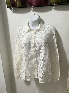 Zara Bloggers Favorite White Daisy Sheer Floral Blouse Top Shirt Size S#24 - Picture 1 of 12