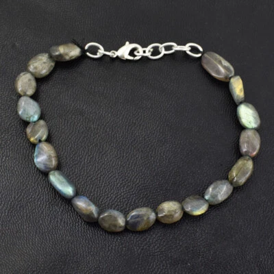 57.00 Cts Natural 6 Inches Long Labradorite Oval Shape Beads Bracelet JK 34E272 - Image 1 of 2