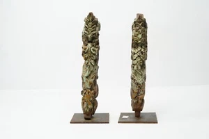 2 Pcs Antique Old Wooden Hand Carved Wall Hanging Floral Corbel Bracket NH7241 - Picture 1 of 11