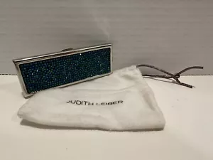 JUDITH LEIBER Compact Mirror Slim Pocket Green Blue Dots Silver BRAND NEW NO BOX - Picture 1 of 12