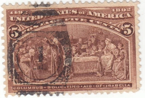 Scott #234 - 5c Chocolate - Columbus Soliciting Aid - gebraucht - SCV - 9,50 $ - Bild 1 von 2