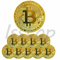 10Pcs Physical Bitcoin Coins Commemorative Gold Plated Bit Coin Collectible US