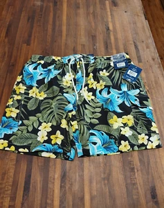 Caribbean Joe Black Floral Men's XXL Swim Trunks Shorts Elastic Waist Drawstring - Picture 1 of 8