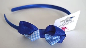 NEW Blue double gingham check bow satin aliceband headband fashion hair UK - Picture 1 of 4