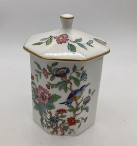 Aynsley Pembroke kleines achteckiges Marmeladenglas mit Deckel Blumen Vogel English Bone China - Bild 1 von 12
