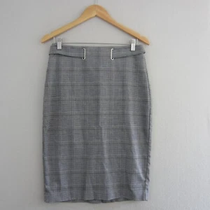 Portmans Skirt 10 Black White Grey Check Tartan Straight Pencil Belt Career - Picture 1 of 12