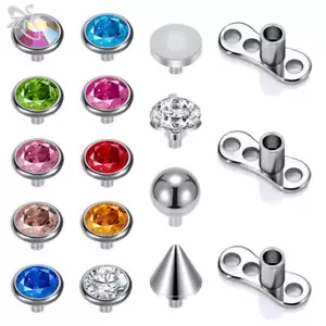 14/15 Pcs Micro Dermal Piercing Set CZ Crystal Dermal Anchor Surface Piercings - Picture 1 of 11