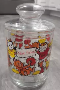 Vintage 1982 Hallmark Shirt Tales barattolo di caramelle in vetro con coperchio Pammy, Bogey, Scavatore - Foto 1 di 8
