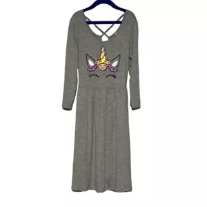 Halloween Dress Girl's 12 Unicorn Long Sleeve Criss Cross Back Midi Justice NEW - Picture 1 of 8