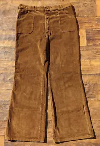 VTG 70s Mens TOBIAS Brown Corduroy Pants 26" Bell Bottom Flare 38x33 Bootcut - Picture 1 of 17