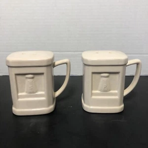 Roshco Fliesengeschirr Salz & Pfeffer Set Creme/Sand Farbe mit Griffen 4" hoch - Bild 1 von 8