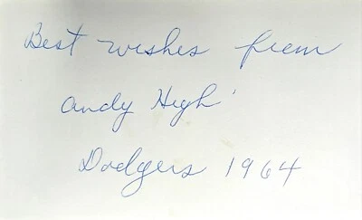 Andy High Brooklyn Dodgers 1922-1925 Signed 3x5 Index card JSA COA AQ52884 - Image 1 of 3