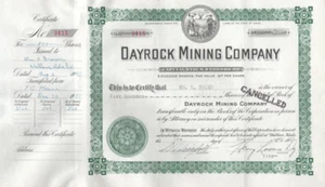 Vintage Stock Certificate Antique Dayrock Mining Company Cancelled Original 1939 - Picture 1 of 1