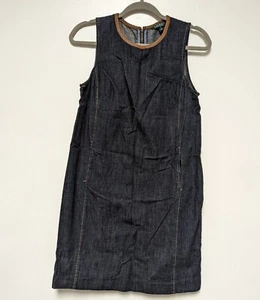 Lauren by Ralph Lauren Damen dunkelblau Denim Etuikleid Lederbesatz 6P - Bild 1 von 11