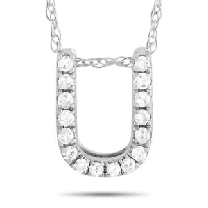 LB Exclusive 14K White Gold 0.10 ct Diamond Initial ‘U’ Necklace PD4-15897WU - Picture 1 of 4