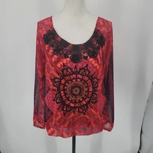 Camicetta Desigual scollo perline rosso nero manica lunga donna piccola - Foto 1 di 7