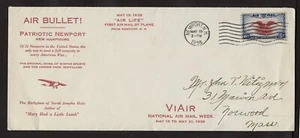 FFC AIR BULLET ! AIR LIFE VIAIR NATIONAL AIR MAIL WEEK cds NEWPORT,N.H. 1938 - Picture 1 of 3