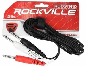 Neu Rockville RCDSTR10B 10' 1/4" TRS auf Dual 1/4" TS Y-Kabel 100% Kupfer - Bild 1 von 2