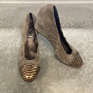 AGL ATTILO GIUSTI LEOMBRUNI Brown Snake Cap Toe Wedge Shoes Women’s Size 40.5* - Picture 1 of 10