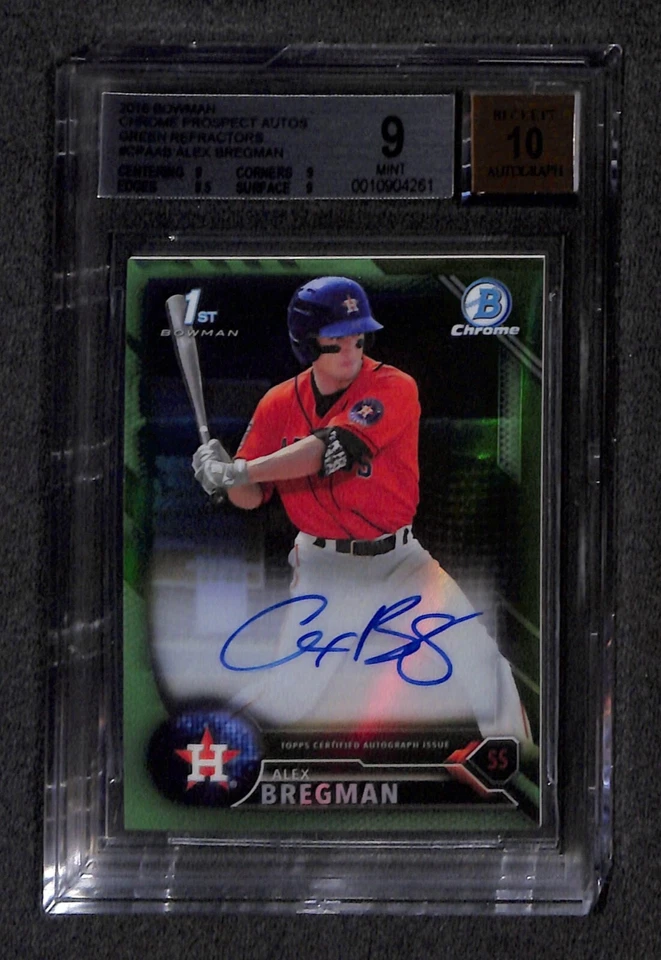 2016 BOWMAN CHROME Alex Bregman AUTO 04/99 BGS 9 10 GREEN REFRACTOR ASTROS - Image 1 of 2