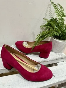 NWT EVANS Firelli Hot Pink Slip On Court Block Heel Shoes Extra Wide Fit 9 EEE - Picture 1 of 5