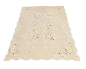 Vintage weiß offene Spitze bestickt rechteckig Baumwolle Tischdecke & Serviette Set - Bild 1 von 9