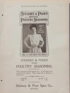 "Delantal para mujer Stickney & Poor con especias de aves de corral con estampado anuncio 1906 B&W 15 x 11" - Imagen 1 de 3