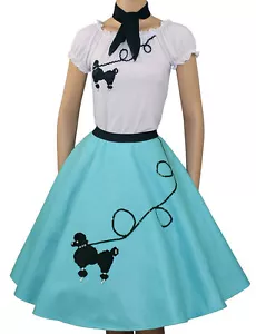 3-Pc Aqua Blue Poodle Skirt Outfit _ Adult Size XL-3XL _ Waist 40"- 48" - Picture 1 of 5