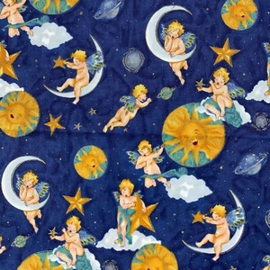 Alexander Henry Cherubim Angels Celestial Fabric Blue Ground Nicole de Leon 1994 - Picture 1 of 10